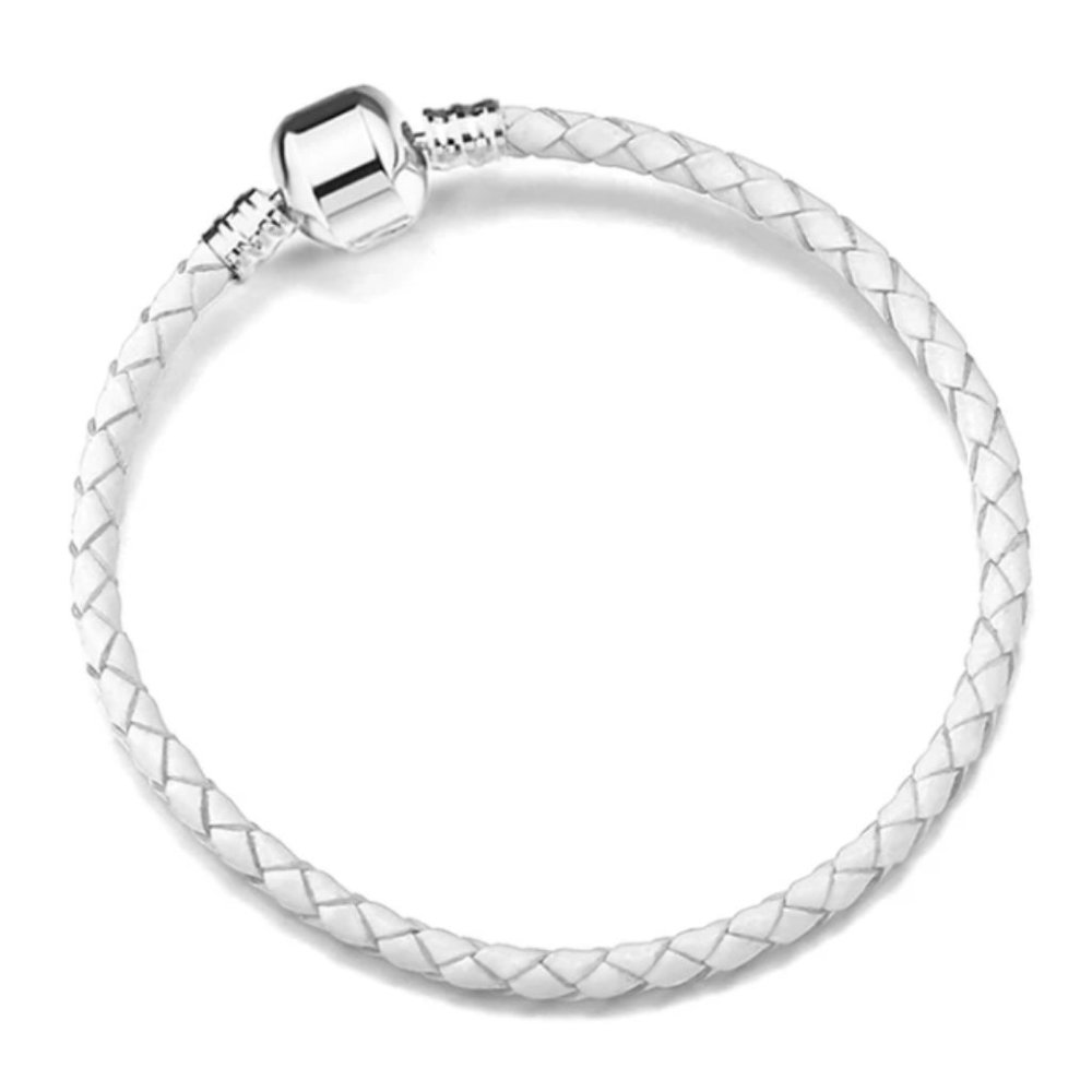 White Leather Bracelet with Sterling Silver Barrel Clasp - BRAND NEW